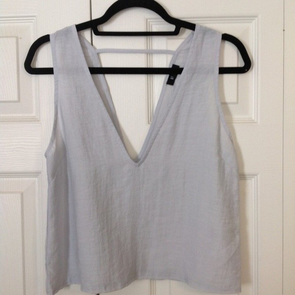 LUCCA Small Light Gray Blue Deep V-Neck Lightweight Sleeveless Blouse Tank